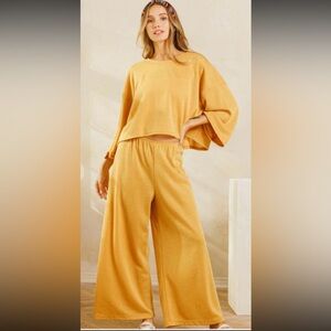 ShopEvelynne Mustard Wide Leg Pants & Top Set